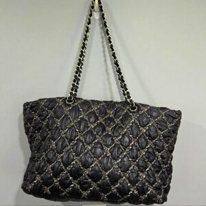 Authentic Chanel Quilted Tweed Stitch Bubble Tote Black
